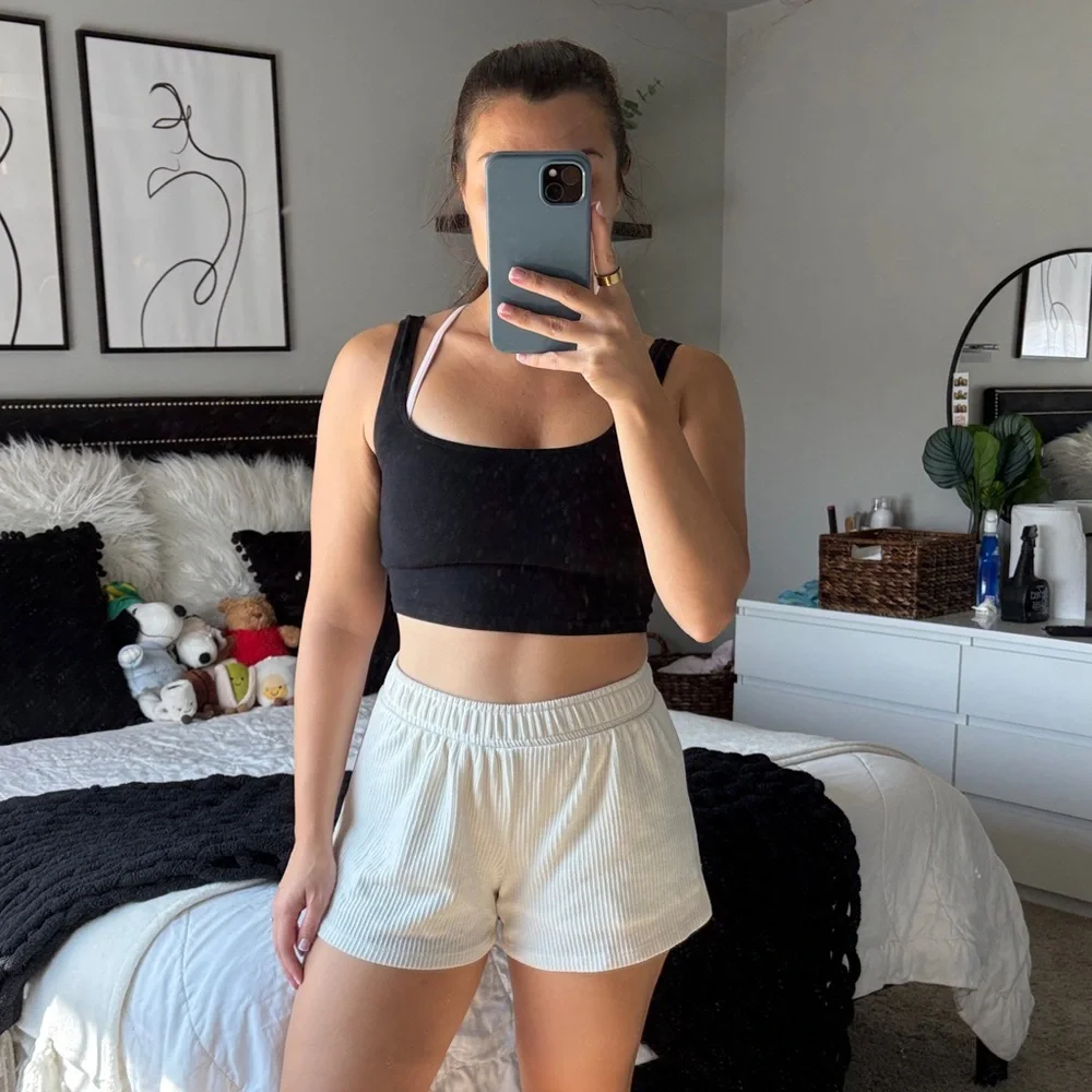 Altar’d State Cream Ribbed Shorts - Picture 1 of 5